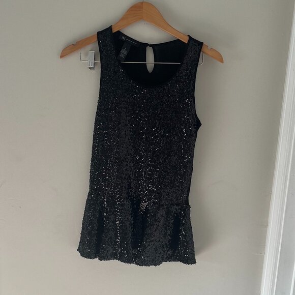 Sleeveless Black Sequin Peplum INC Top Size Small - Picture 1 of 4